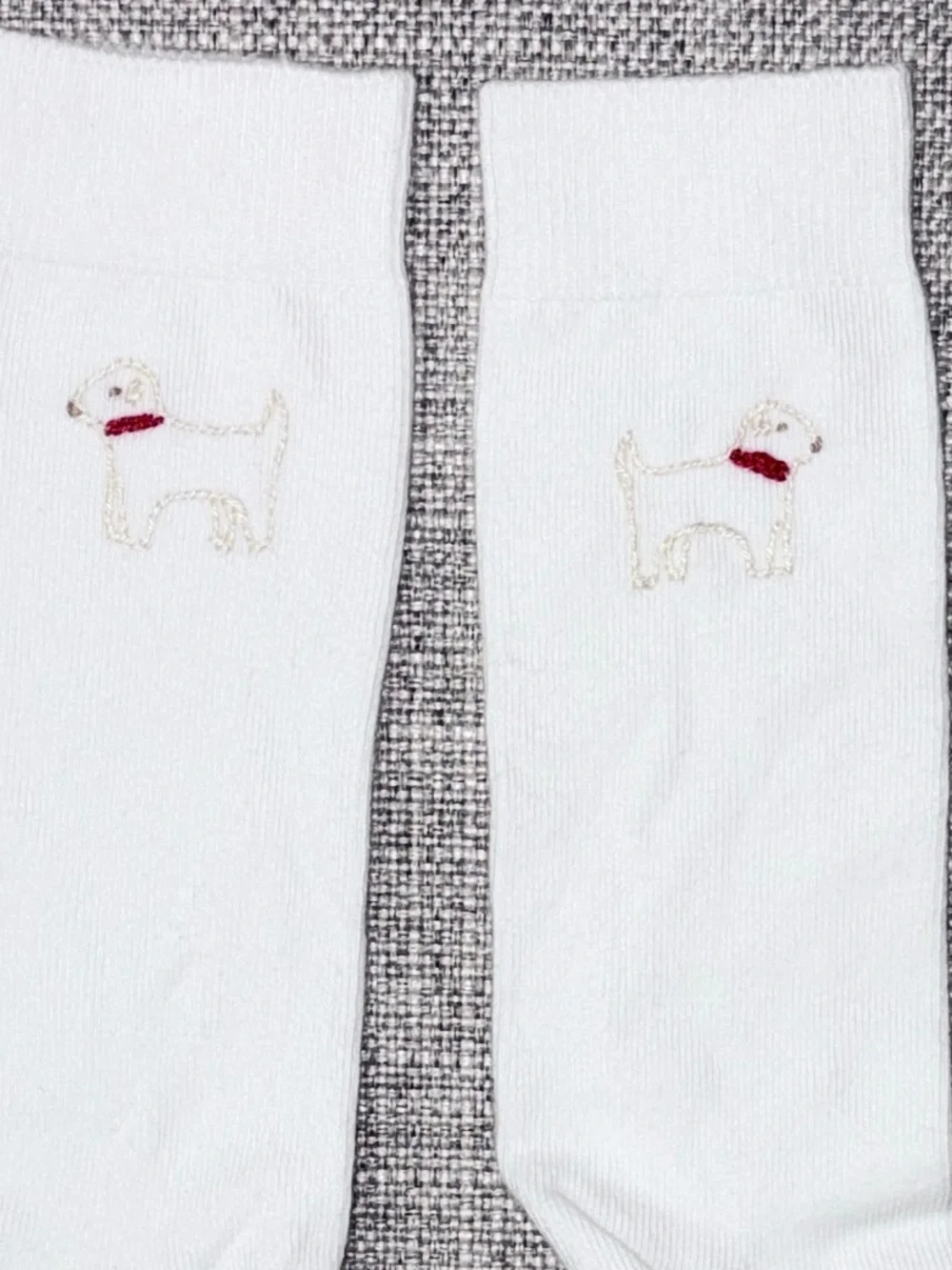Little English White Knee High Socks with Embroidered Puppy